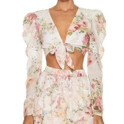 Hot Sale ❤️ Hemant & Nandita Cotton Gauze Crop Top In Floral Multi - 👩 women 👍