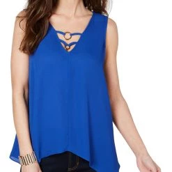 Outlet 🧨 Thalia Sodi 👩 Womens O-Ring Handkerchief Hem Top 🛒