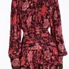 Brand new ⌛ Hemant & Nandita Ruched Floral-Print Georgette Mini 👗 Dress in Crimson Red - 👩 women 👏