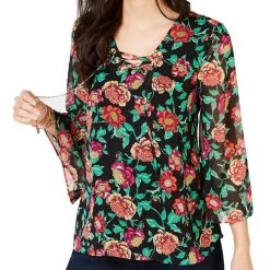 Coupon 😍 Thalia Sodi 👩 Womens Floral Lace- Up Peasant Top 👍